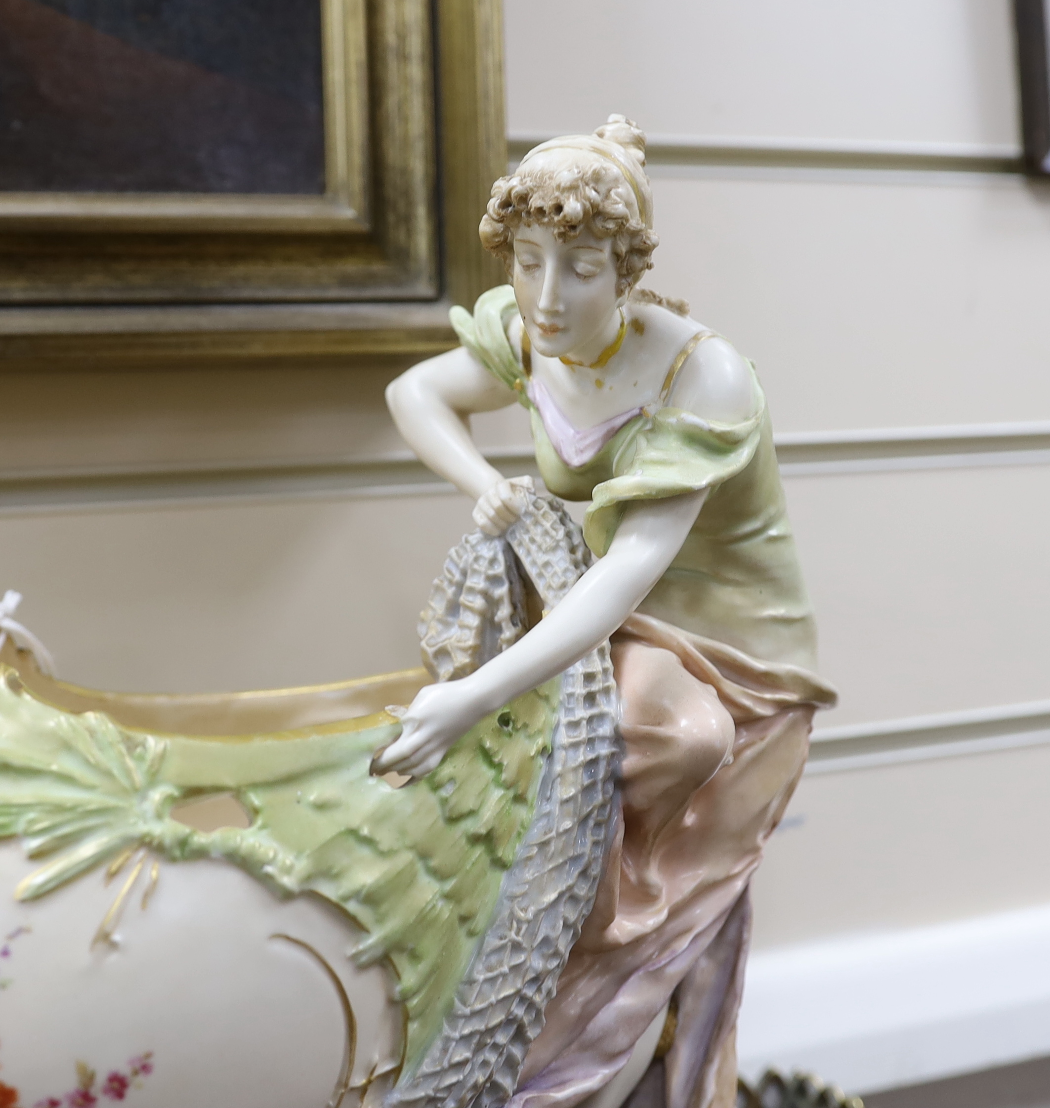 An early 20th century Austrian porcelain figural bowl or centrepiece, 45cm wide
